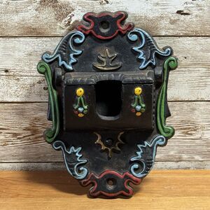 Vintage Wilton Cast Iron Wall Match Holder Painted Details